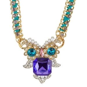 Betsy Johnson Gold Tone Critters Crystal Owl Statement Pendant Necklace